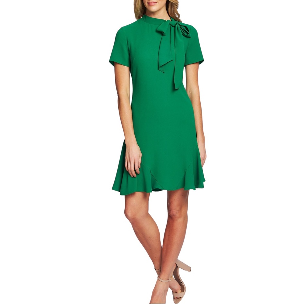 CeCe Bow Neck Short Sleeve Dress Lush Green Size 16 New - Picture 1 of 10